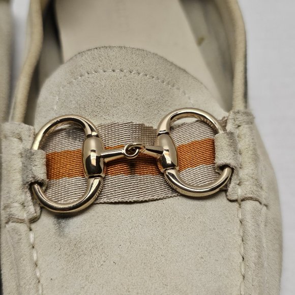 GUCCI Loafer Slip On Shoes Beige Cream Leather Made in Italy Horsebit Buckle 8.5 - Picture 9 of 16